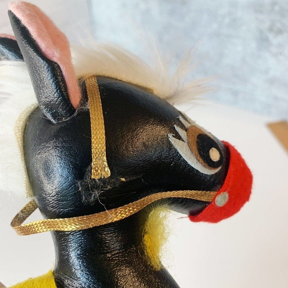 Vintage Black Leather Horse Donkey Toy Figure Felt 7 Inches - Picture 6 of 7